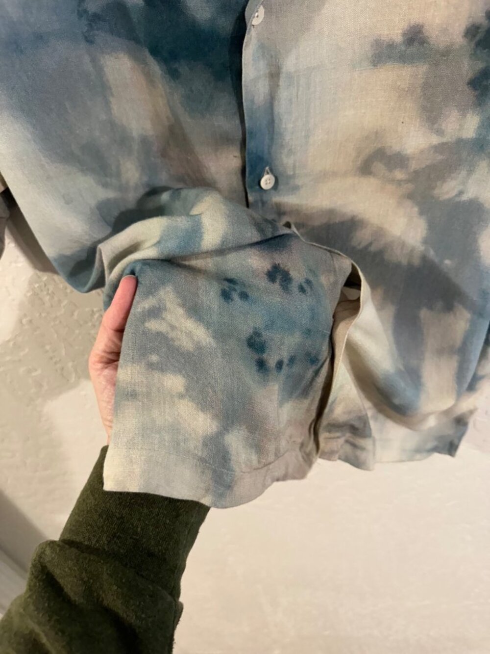 Zara Blue Abstract Tie Dye Button Front Casual Summer Shirt - Picture 7 of 11